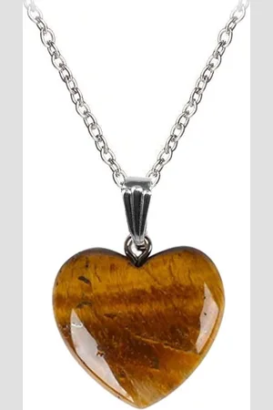 Fako Bijoux® Ketting Met Hartje - Hart Natuursteen - 20x20mm - Tijgeroog - 50cm