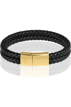 Memphis Dubbele leren armband Zwart Goudkleurig-19cm