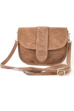 Merkloos Dames Suède Leer Schoudertas/Made in Italië/Taupe
