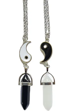 Bixorp Friends & Gems BFF ketting voor 2 Yin Yang 2 helften met Obsidiaan & Bergkristal Edelstenen - Zilverkleurig - Vriendschapsketting Meisjes Edelsteen - Best Friends Ketting Vriendschap Cadeau voor Twee