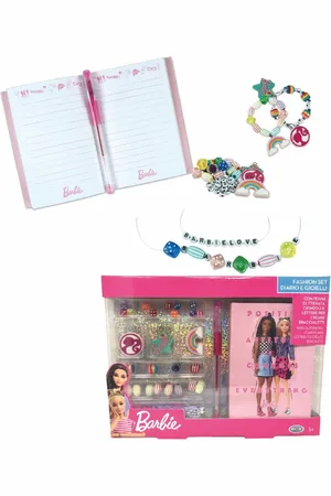 Barbie DAGBOEK SIERADENSET BEDELS ARMBANDEN GLITTERPEN