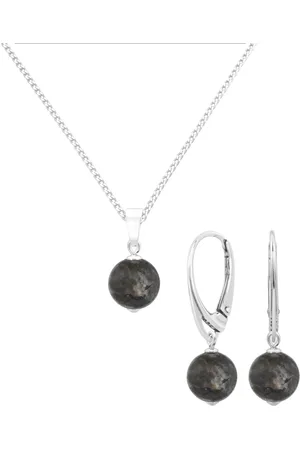 ARLIZI 2144 Sieraden set grijs edelsteen larvikiet hanger - sterling