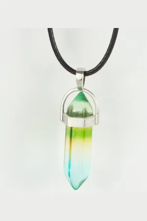 Bixorp Gems Blauwe / Groene Opaliet Hanger aan Faux Leren Koord - Edelsteen Ketting - Edelstenen Staafje met Stainless Steel omhuizing - 45/50cm Damesketting