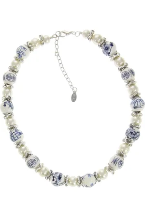 Behave Ketting met parels en delftsblauwe kralen
