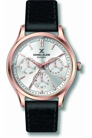 Daniel Klein DK11773-3 - Horloge - Analoog - Dames - Vrouwen - leren band - rond - Zwart - Rosékleurig - Zilverkleurig