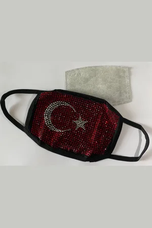 Merkloos Mondkapje Turkse vlag (in rhinestones) Wasbaar| Mondmasker