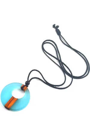 NiSy.nl High-End karakteristiek Hout + Hars ketting | Retro Cirkel Hanger | Rondje Blauw Transparant