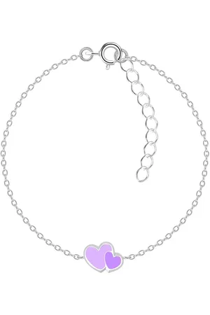 JYC Joy|S - Zilveren hartje armband - 2 hartjes lila - 14 cm + 3 cm - voor kinderen