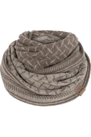 Knit Factory Dusk Gebreide Colsjaal - Ronde Sjaal - Nekwarmer - Wollen Sjaal - Bruin & grijs geruite colsjaal - Dames sjaal - Heren sjaal - Unisex - /Iced Clay - One Size