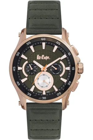 Lee LC06540.475 - Horloge - Analoog - Heren - leren band - Groen - Rosékleurig