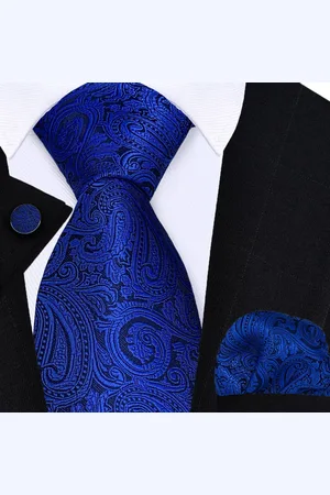 Sorprese Stropdas met Pochet en Manchetknopen - Paisley - 8cm - 100% Zijde - Pochette - Cadeau