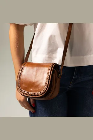 Manfield Leren schoudertas met leren details