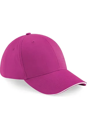Beechfield 6 panel baseballcap - roze/wit - voor volwassenen - katoen