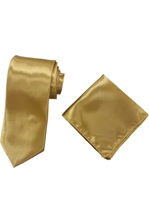 Sorprese Stropdas met Pochet - Goud - 7.5cm - Effen - Stropdassen - Pochette - Cadeau