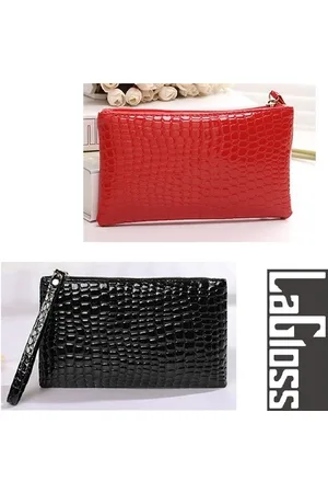Merkloos LaGloss® SET 2 STUKS Modische Mobiele Telefoon / Portemonnee Tasjes - Type Lil Bag - Imitatie Krokodil Clutch - SET + Rood - 19x11x2 cm
