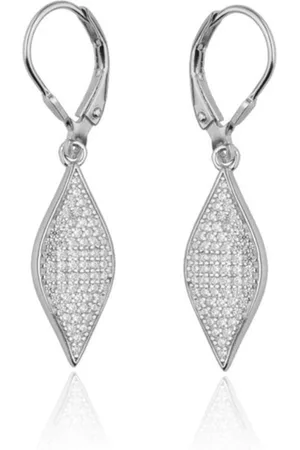 Zilver Oorhangers - Dames Oorhangers Ruit met Zirkonia - en Cocktail Oorbellen - Prom Oorbellen - Amona Jewelry