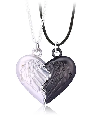Bixorp Friends BFF Ketting voor 2 met Hart - Zilver & Zwartkleurig - Magnetische Vriendschapsketting - Twee Helften Best Friends - Vriendschap Cadeau voor Twee