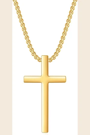 Fako Bijoux® Ketting Met Kruis - Kruisje - 24x42mm - 60cm - 2mm - Stainless Steel - RVS - Staal - Goudkleurig