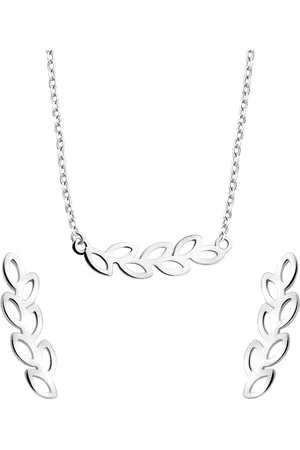 Zilver En Dames Minimalistisch Set Oorbellen en Ketting - Dames Oorstekers Set met Ketting Bladeren - Ketting Set met Oorbellen - Oorstekers Set met Ketting - Amona Jewelry