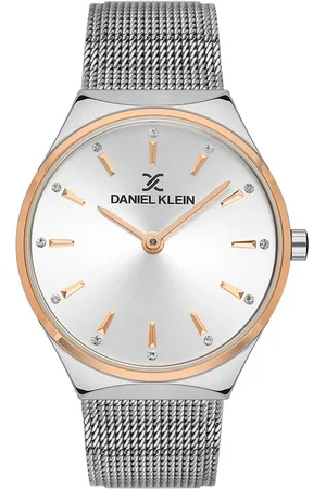 Daniel Klein DK.1.13473-5 - Horloge - Analoog - Vrouwen - Dames - Milanese/Mesh stalen band - Rond - Metaal - Streepjes - Zilverkleurig - Rosékleurig
