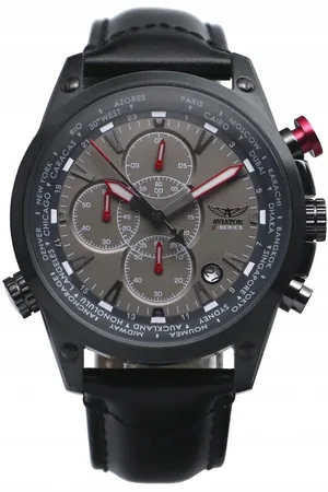 Aviator Heren Horloge F-Series World Time Zwart - Ø 45mm