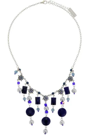 Behave Zilver-kleurige ketting met blauwe hangers