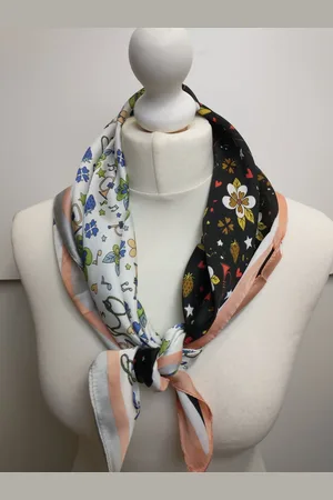 Merkloos Vierkante dames sjaal Wies fantasiemotief wit zwart rood geel bruin groen