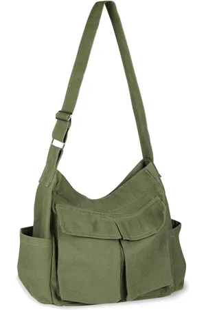 Merkloos Koerierstas van linnen stof met grote inhoud, canvas koerierstas, vintage, hobo crossbody tas met meerdere vakken voor heren en dames, werk, school, shopper, casual dagelijks gebruik,