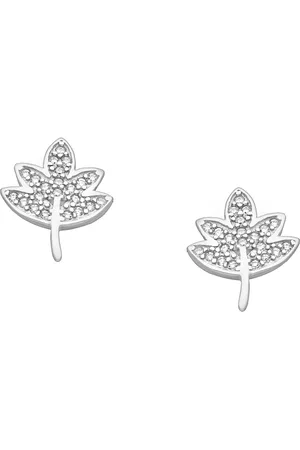 EAR IT UP Oorbellen - Blad 5 - Push back oorknopjes - Leaf - Gerhodineerd 925 sterling - Zirkonia - Pavézetting - 12 x 11 mm - 1 paar