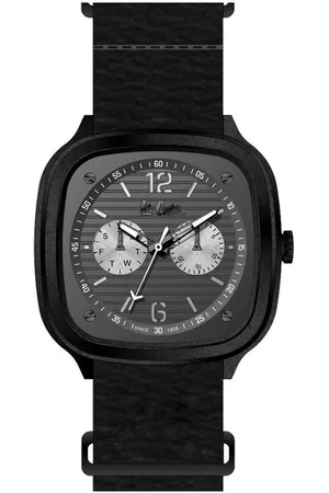 Lee LC06974.661 - Horloge - Analoog - Mannen - Heren - leren band - Vierkant - Zwart - Grijs