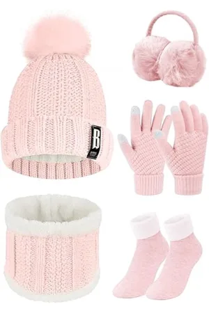 Merkloos Warme Dames Winter Set: Beanie Muts, Sjaal, Gebreide Handschoenen, Verdikte Sokken en Pluche Oorbeschermers - Winteraccessoires - Perfect Cadeau voor Outdoor Sport en Comfort