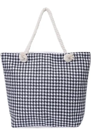Merkloos Strandtas - / Wit motief - Ritssluiting - 46x36x13cm
