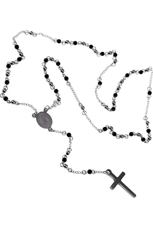 esde2 4mm Rozenkrans Ketting Unisex - Bicolor - Zwarte PVD-coating-Zilverkleur RVS - Kralen Ketting Dames - Heren