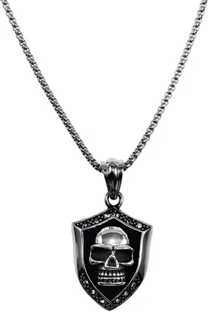 esde2 60cm x 3mm Jasseron Ketting + Schild Hanger met Schedel Heren - Roestvrij Stalen