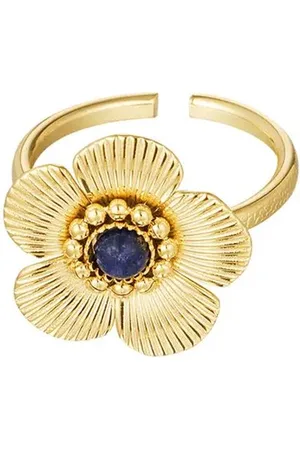 Yehwang Ring bloem met edelsteen - lapis lazuli