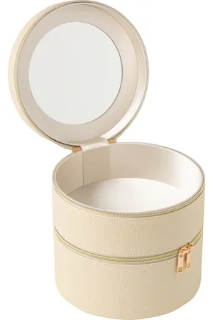 J-line Cosmetica Doos Rond+spiegel Kunstleder - 19.5x19.5x19.5cm