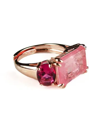 SOPHIE Zilveren ring roze goud verguld gezet met roze rode stenen