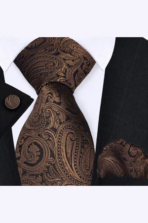 Sorprese Stropdas met Pochet en Manchetknopen - Paisley - 8cm - 100% Zijde - Pochette - Cadeau