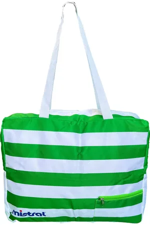 Merkloos Mistral Strandtas - Zwemtas - Douchetas - Campingtas - wit gestreept