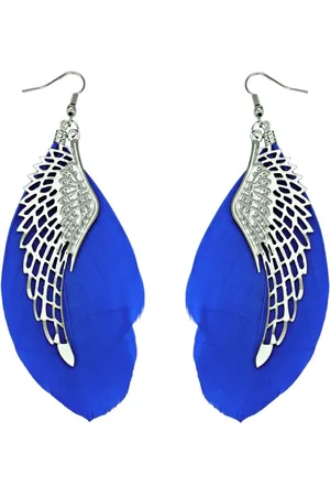 Fako Bijoux® Oorbellen - Veren Met Vleugels - Blauw