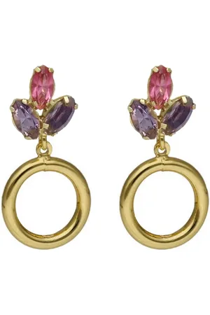 Victoria Cruz Jewelry Cadeau voor haar - Victoria Cruz A4446-05DT Zilveren Oorbellen met Kristal - Zilveren Oorhangers - 25x12mm - 925 Zilver - Roze - Kristal - Verguld/Goud op Zilver