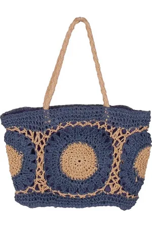 S.Y.W Schoudertas Blauw/Zandkleur - Grote Granny Squares - Handgemaakt - Rits en Voering - B-35cm x D-10cm x H-25(48/88)cm