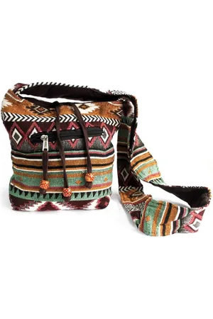 Merkloos Jacquardtas - Schoudertas Nepal - Festivaltas - Bruin/Rood - 20x22 cm