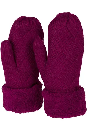 Merkloos Bordeaux- Dames warme winter gebreide wanten, handschoenen met diamantpatroon, thermo fleece, gebreide handschoenen 09010031