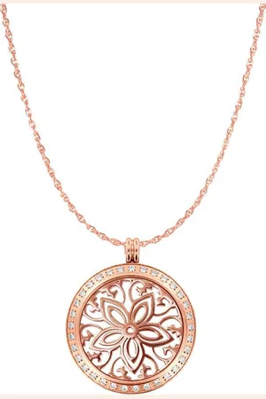 Silventi Lockits Gift Set 8SL SET0018 Stalen Collier met Zirkonia Hanger - Boheemse Bloem Ø 40 mm - Lengte 90 + 3 cm - Roségoudkleurig