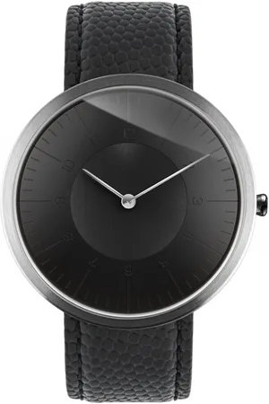 Auteur Watches Moonlight K Silver - Extra Plat Designhorloge Zwart Leer 39mm