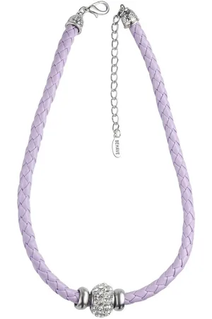 Behave Ketting van gevlochten imitatieleer met kraal en steentjes