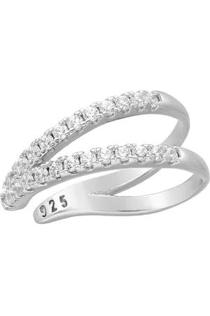 EAR IT UP Ear cuff - Gerhodineerd zilver - Zirkonia - Pavézetting - - 14,5 x 6 mm - 1 stuk
