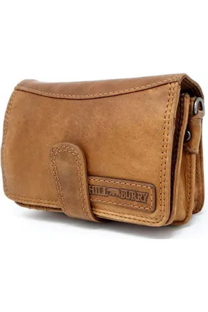Hillburry Leren Schoudertas-Portemonnee-Telefoonhoes - (bxhxd) ca. 19,5cm x 11,5cm x 6cm - Extern telefoonvak: 17cm x 9cm x 1cm