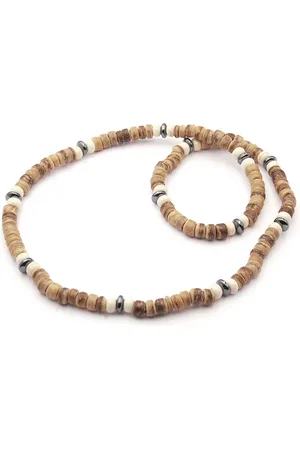 No Evil Herenketting surfketting beachlook 6mm kokoskralen licht en hematiet 45 cm